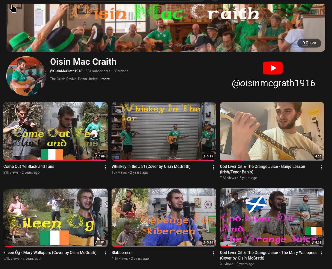 The Oisín Mac Craith YouTube channel